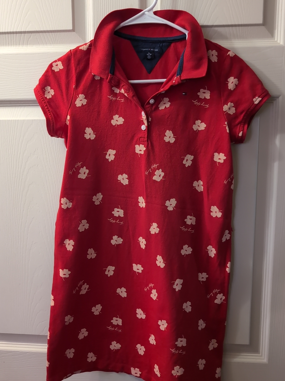 Tommy Hilfiger Girls' Red Polo Dress with Cream Floral Print